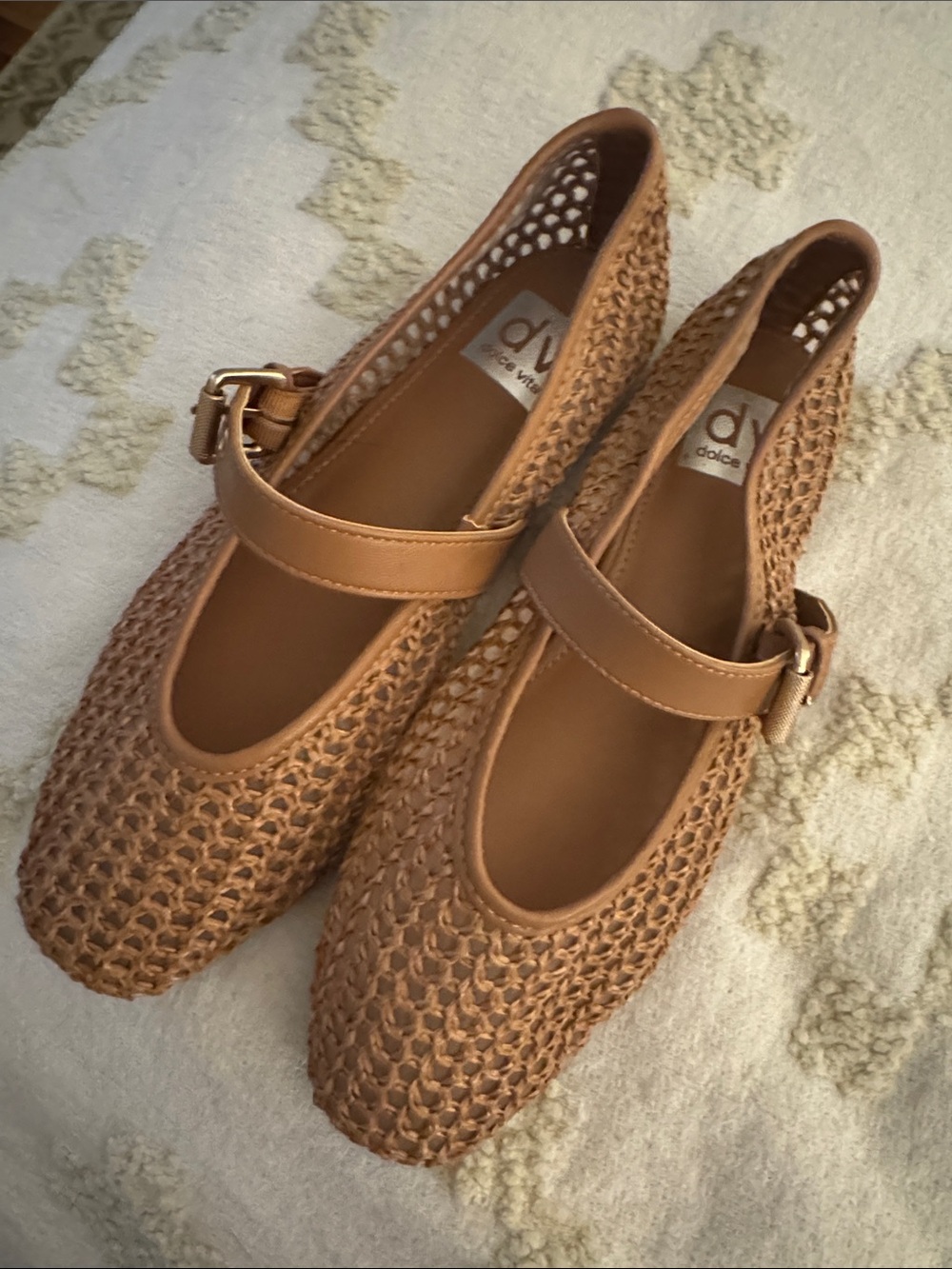 DV by Dolce Vita Tan Woven Mary Jane Flats with Buckle Strap